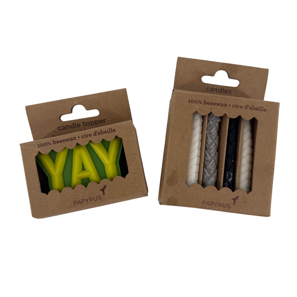 Papyrus 100% Beeswax YAY Letter Candle Topper & 12pk Textured Slim Candles Set
